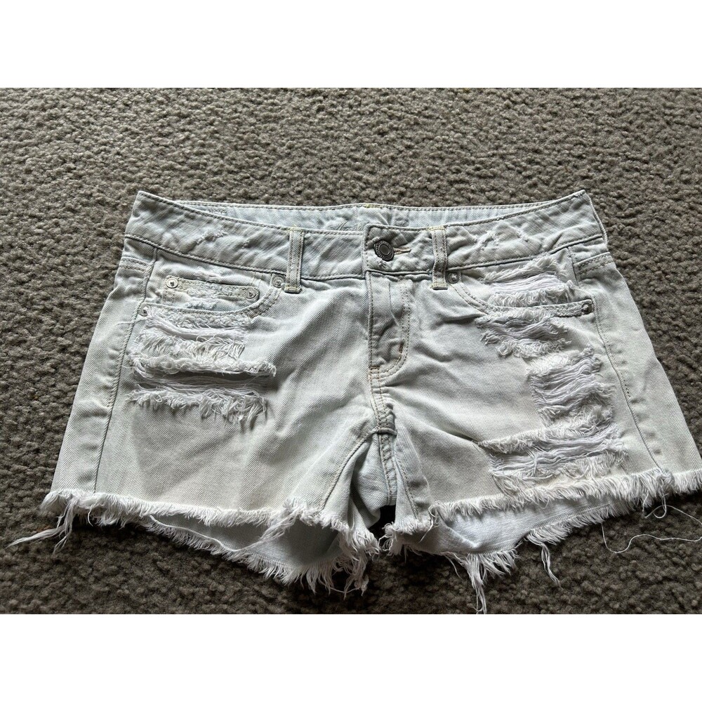 American Eagle Y2K Jean Shorts Distressed Ripped Cut Off White Size 6